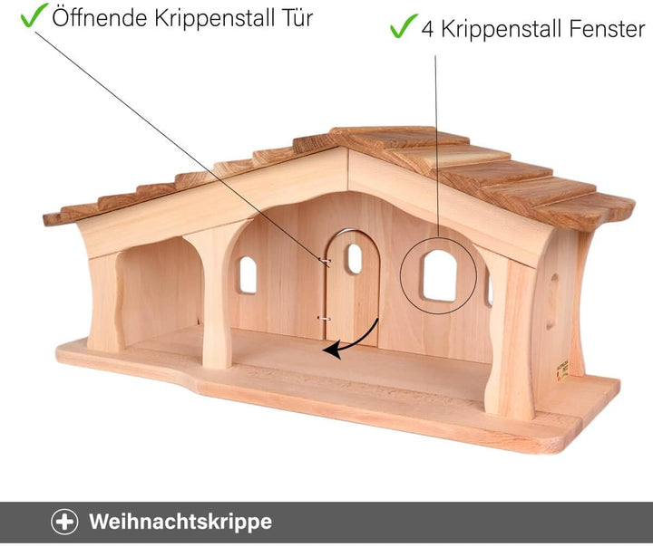 Holzspielzeug Peitz Weihnachtskrippe aus Holz | Krippenstall mit Stall und Hauptraum | Vielseitig al