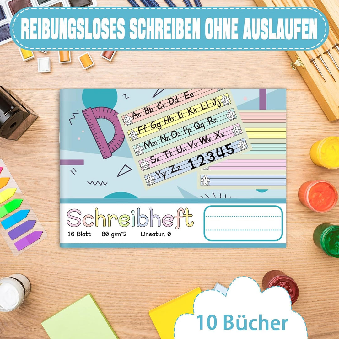 10 Stück Farbe Schreibheft A5 Quer Lineatur 0 für 1. Schuljahr Lernheft Schreiblernheft Notizbuch fü