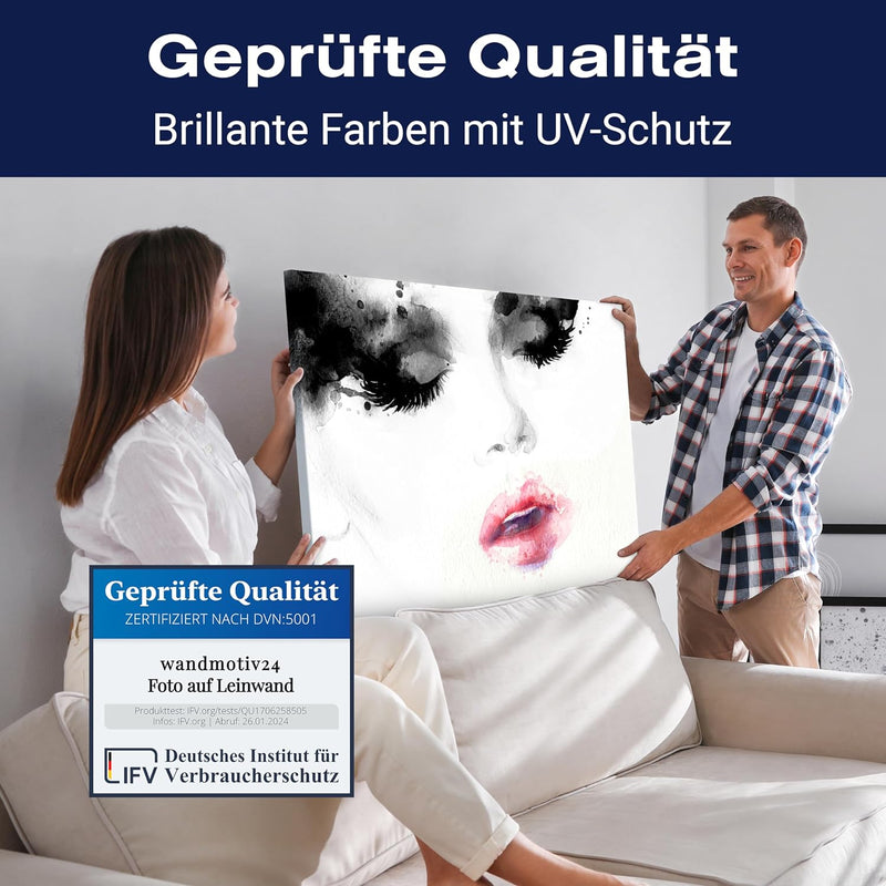 wandmotiv24 Leinwandbild 260 g/m² - Kunstdruck auf Leinwand - Wandkunst - Wandbild mit Frauen Lippen