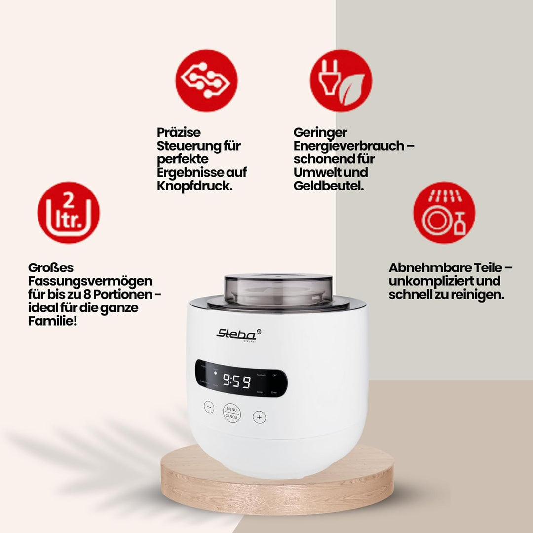 Steba Joghurt-Maker, 1 Joghurtglas mit 2 l Volumen, 1 Joghurtglas mit 1,3 l Volumen, 5 Automatikprog