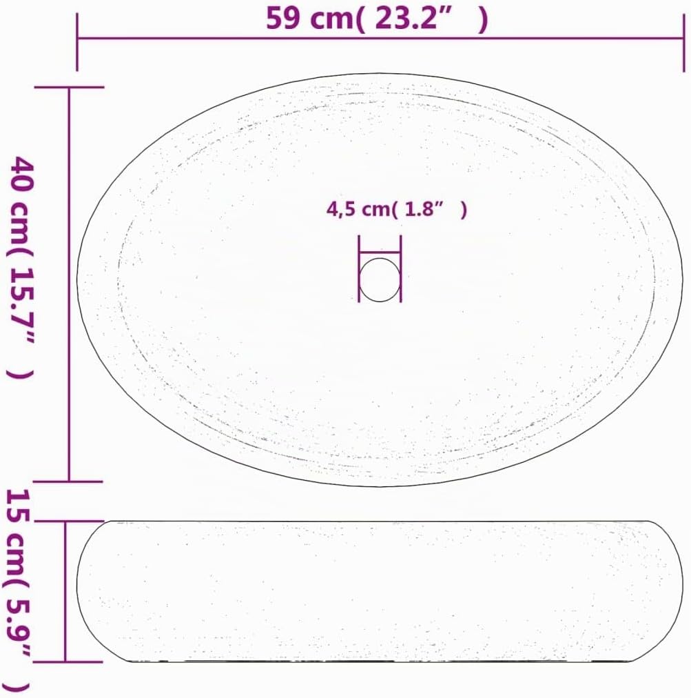 vidaXL Aufsatzwaschbecken, Oval Waschbecken mit Muster, Handgefertigt Waschtisch Waschschale für Bad