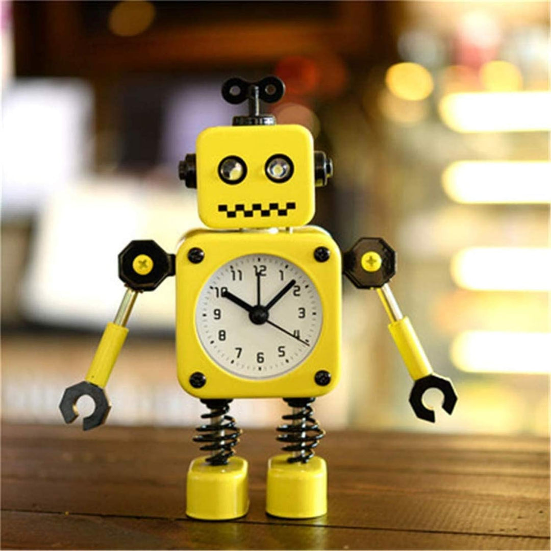 Diskary Roboter Wecker,Nicht tickende Wecker mit blinkenden Augen Lichtern und drehbarem Arm,Geschen