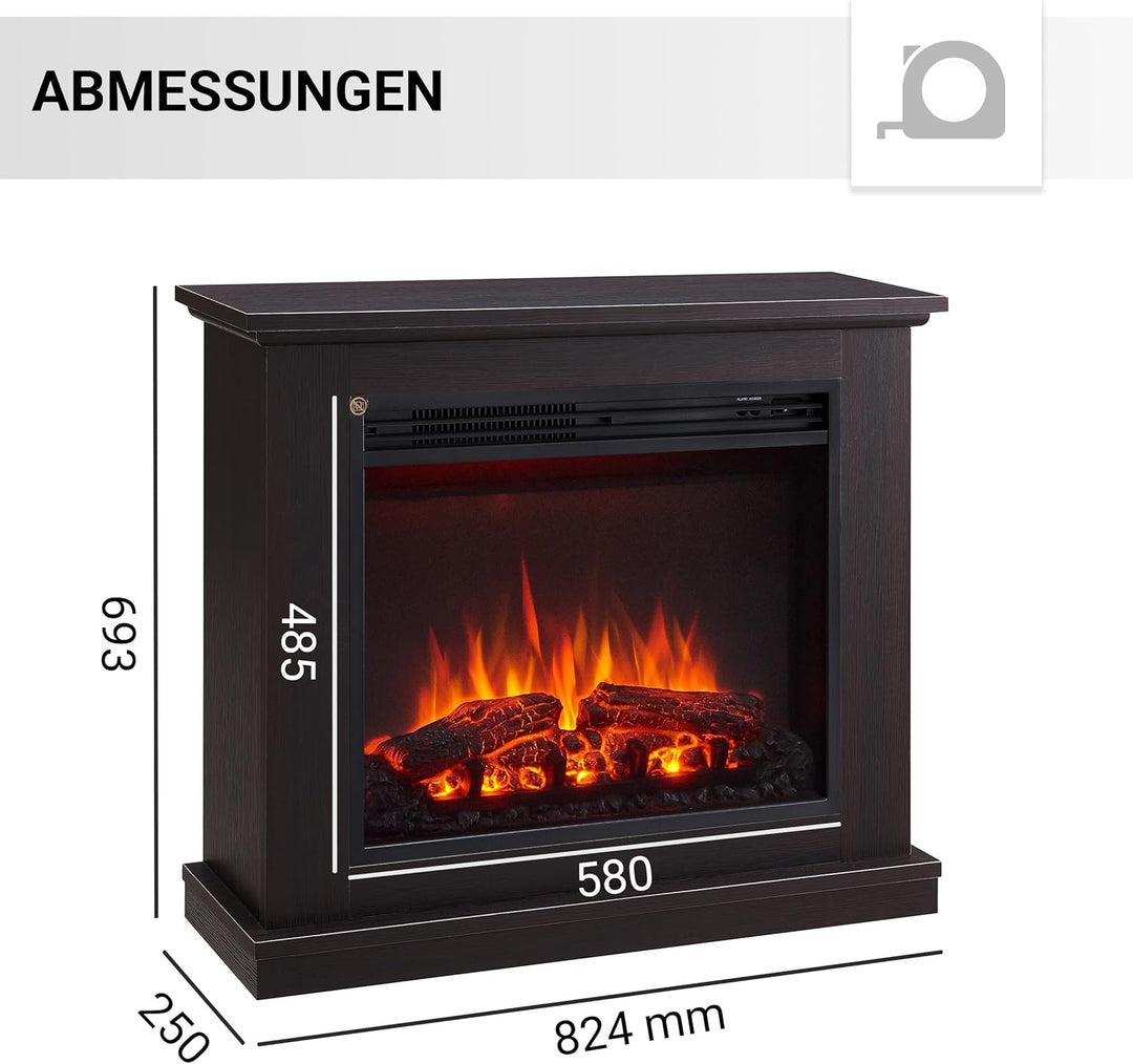 CrownFlame Phanos Elektrokamin - Elektrischer Standkamin mit Heizung 1000/2000 W, realistischer 3D-F