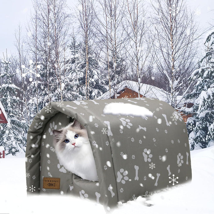 Katzenhaus Für Draussen Winterfest Wasserdicht Und Warm Faltbare Katzenhöhle mit Plüschkissen Weich