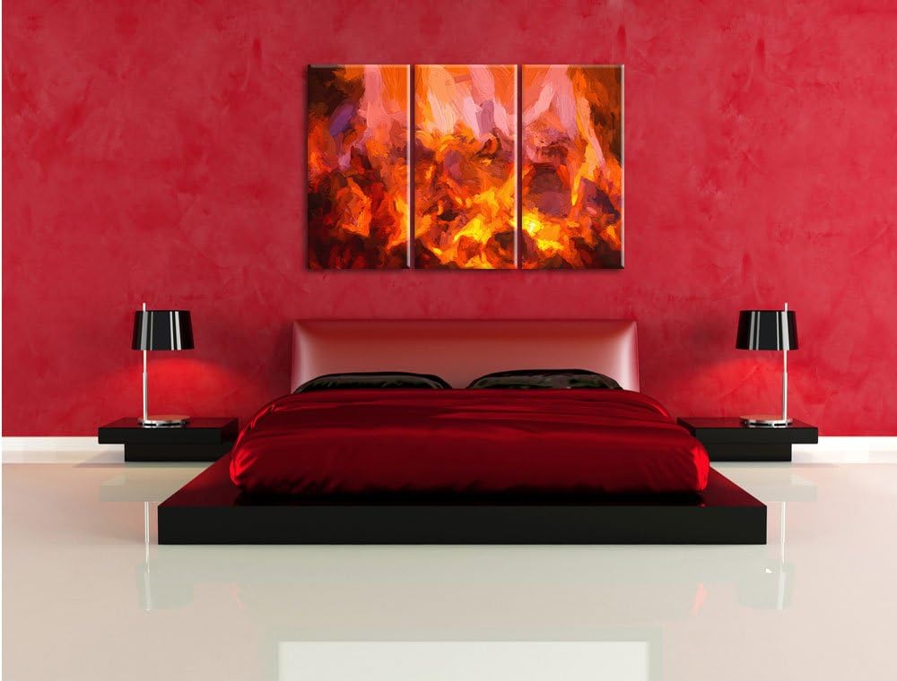 Pixxprint Kaminfeuer Pinsel Effekt 3-Teiler Leinwandbild 120x80 Bild auf Leinwand