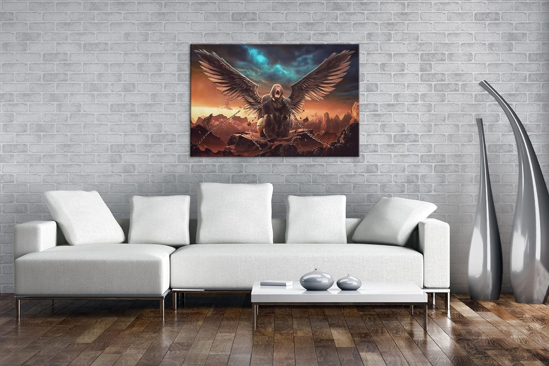 deyoli Gorilla King in Ketten Format: 60x40 als Leinwandbild, Motiv fertig gerahmt auf Echtholzrahme