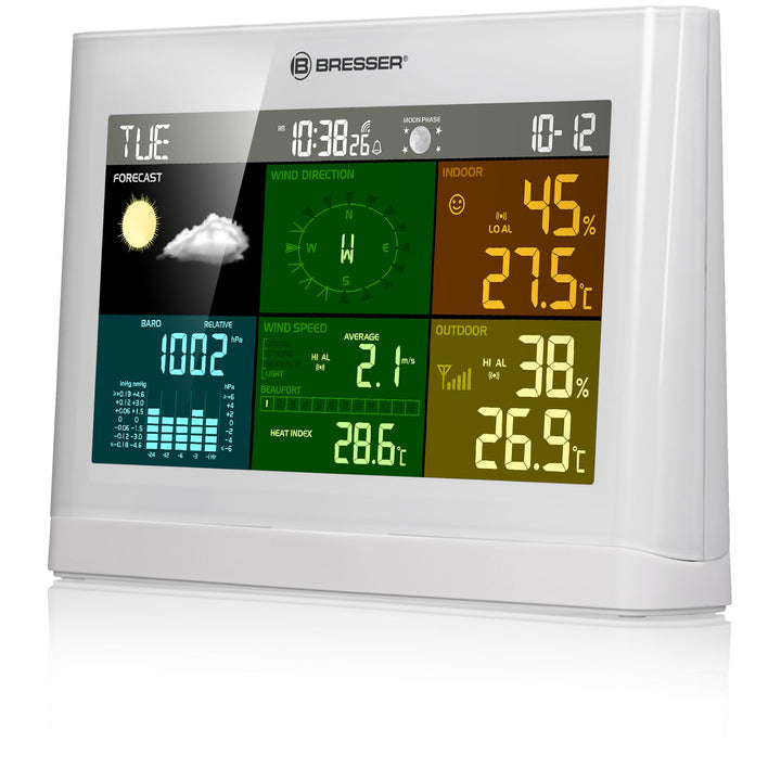 Bresser Basisstation für 5‑in‑1 Wetterstation – Anzeige von Messwerten, Wettertrend, Wecker – Sensor
