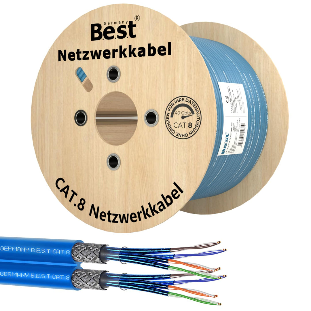 Germany B.e.s.t 250M CAT 8 Duplex Netzwerkkabel Verlegekabel Kupfer LAN Kabel Ethernetkabel S/FTP 40