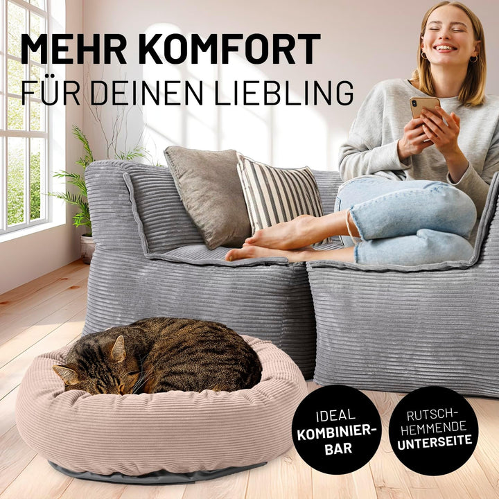 Lumaland Komfort Katzenbett Cord, Ø 60 cm | Katzenhöhle Rutschfester Boden | Katzen Zubehör mit Soft