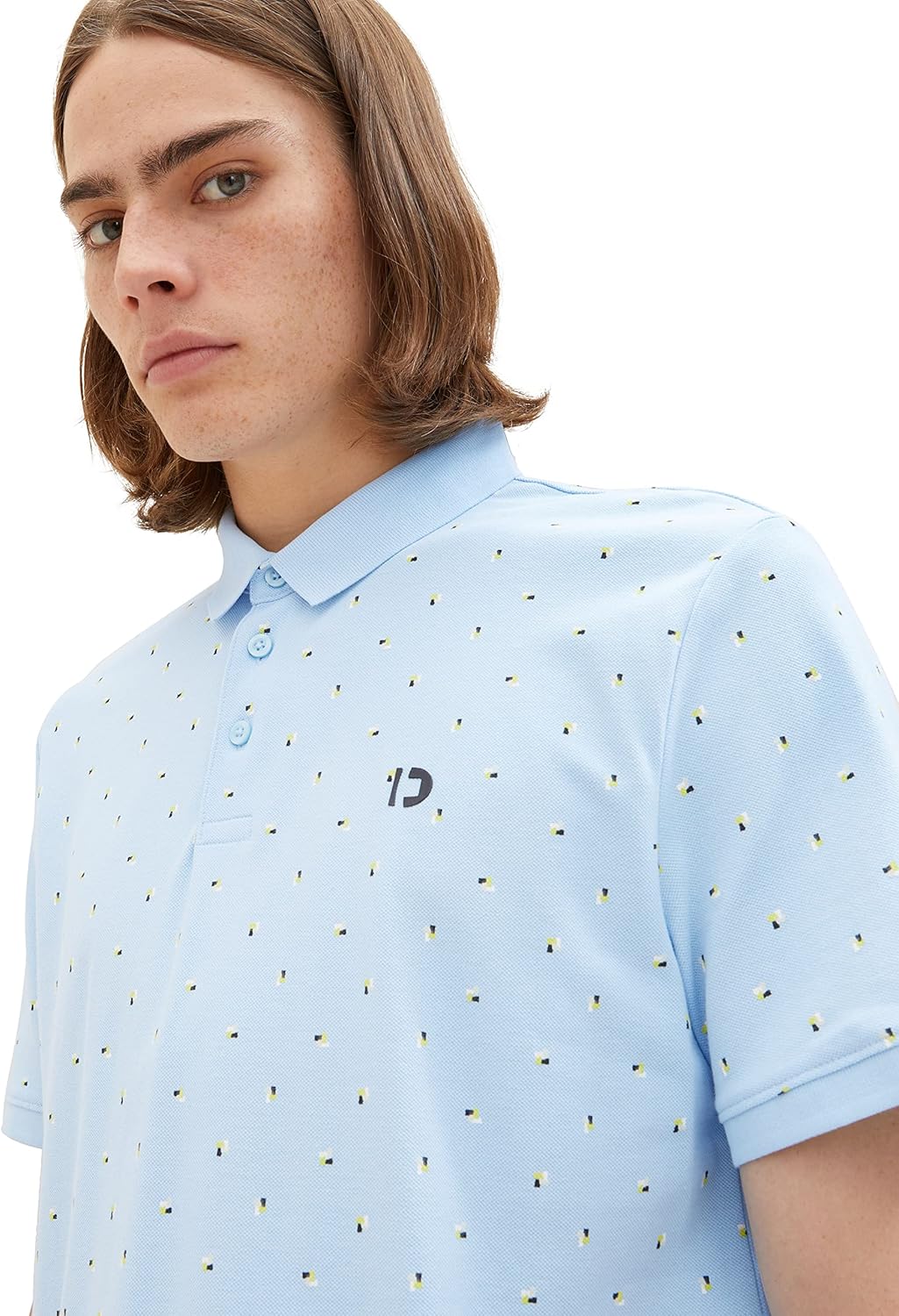 TOM TAILOR Denim Herren Denim Poloshirt mit Allover-Print aus Baumwolle L 32485 - Blue Multicolor Mi