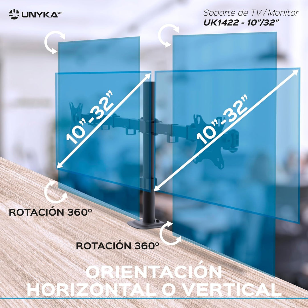 Unykach Dual-Tischhalterung für 2 Flach- und Curved-Bildschirme von 25,4-81,3 cm (10-32 Zoll) (bis 1