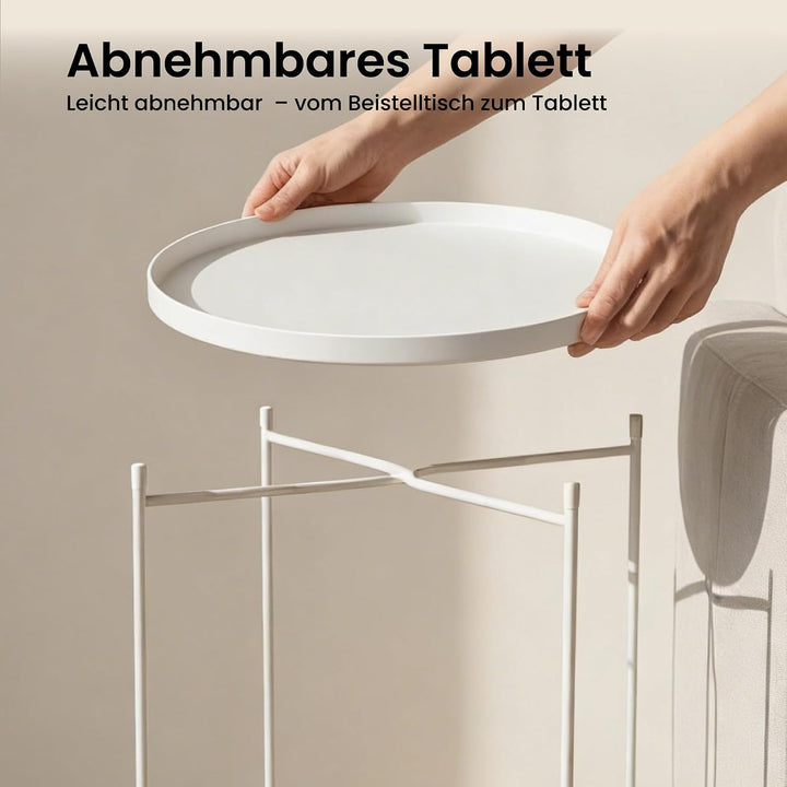 Mai &amp; Mai Beistelltisch rund Ø37×H51 cm, Couchtisch klein Weiss | Balkontisch mit abnehmbarem Tablet