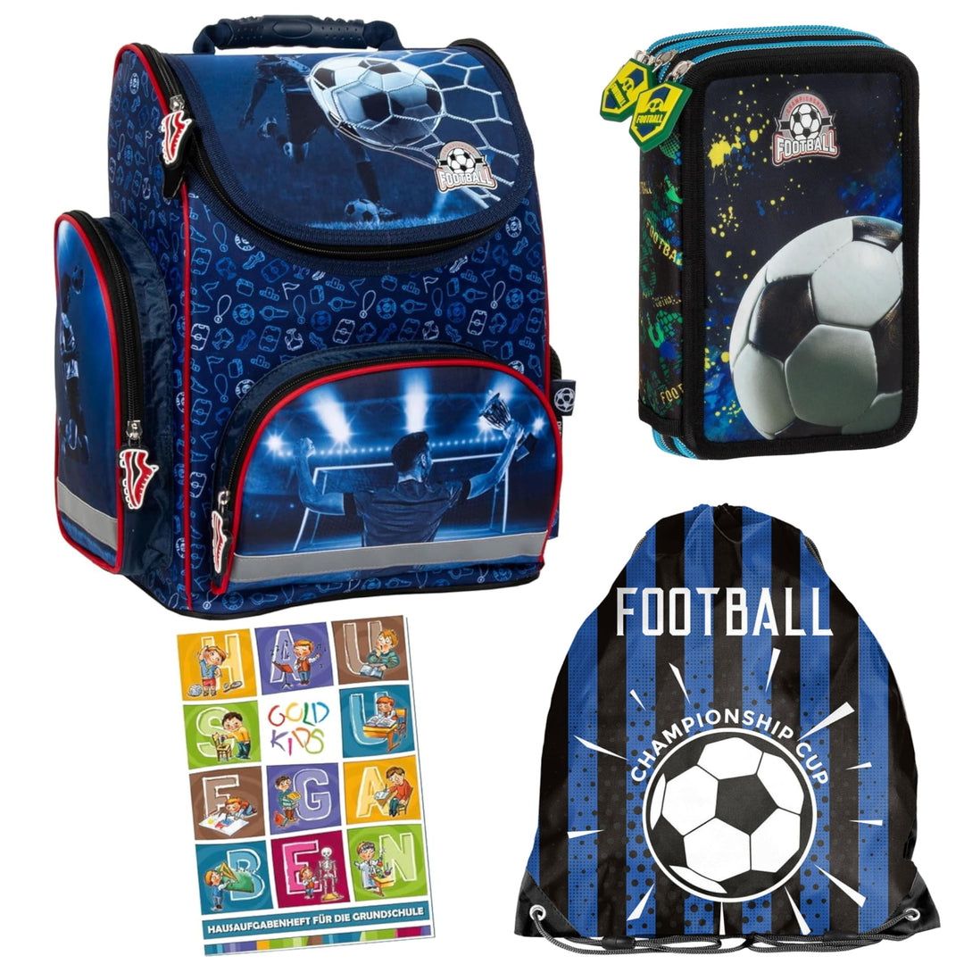 Goldkids - Schulranzen für Jungen, 4er-Set - Schul-Rucksack für Kinder mit Federmäppchen - Schuhbeut