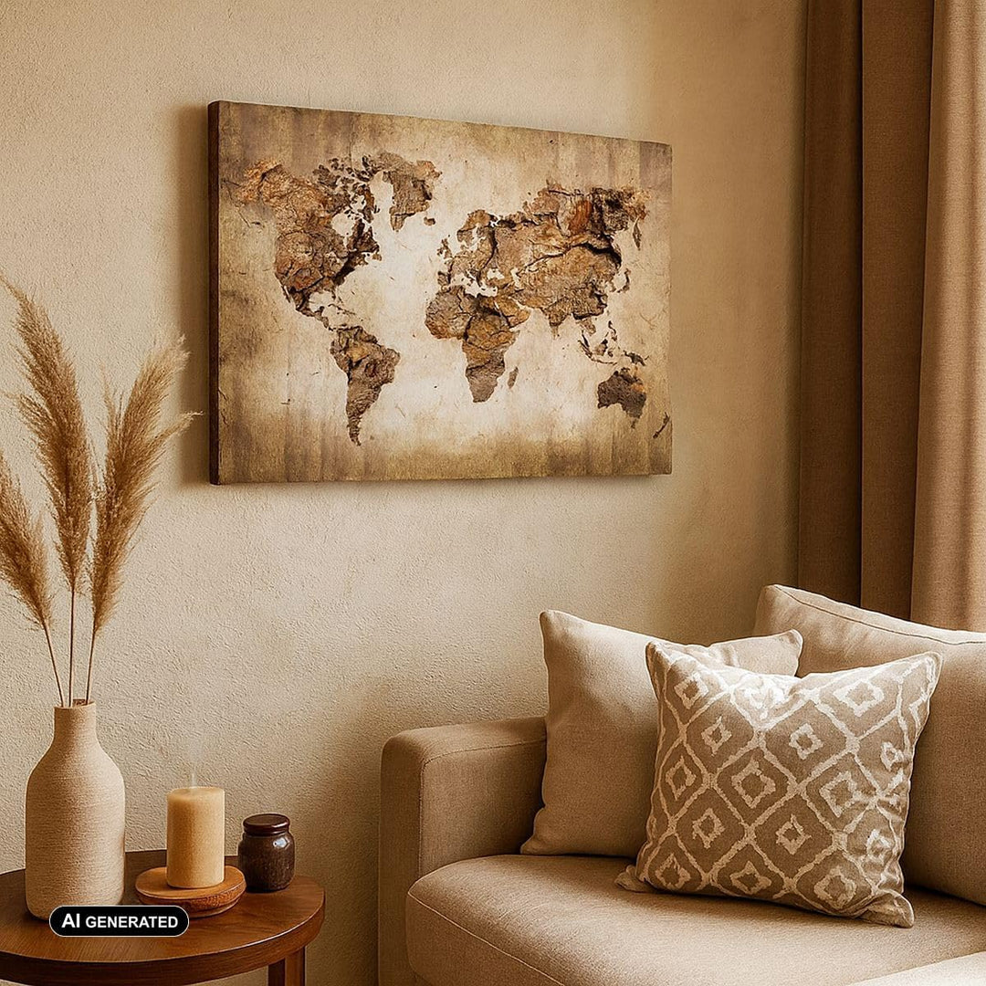 Bilder auf Leinwand 100x70cm Leinwandbild mit Rahmen Karte Welt modern Gross Wanddeko Bild Schlafzim