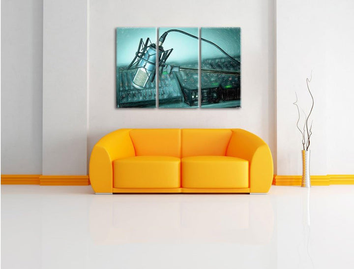 Pixxprint Mikrofon mit Musikanlagen als Leinwandbild/Grösse: 3 Teilig (120x80) cm/Wandbild/Kunstdruc
