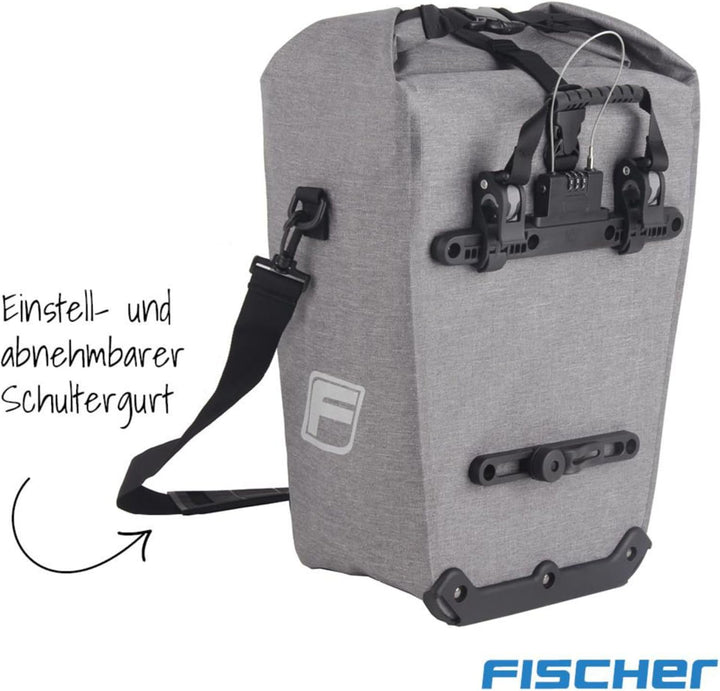 FISCHER Gepäckträgertasche Plus Cita, Fahrradtasche, wasserdicht, schwarz, Volumen 30 Liter M Grau,