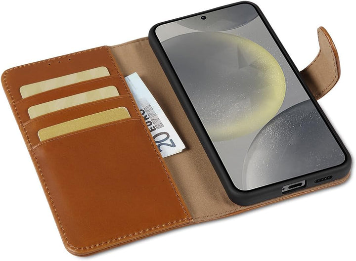 LENSUN Lederhülle für Samsung Galaxy S24, Echtleder Hülle [Standfunktion][RFID Blocker][Premium Echt