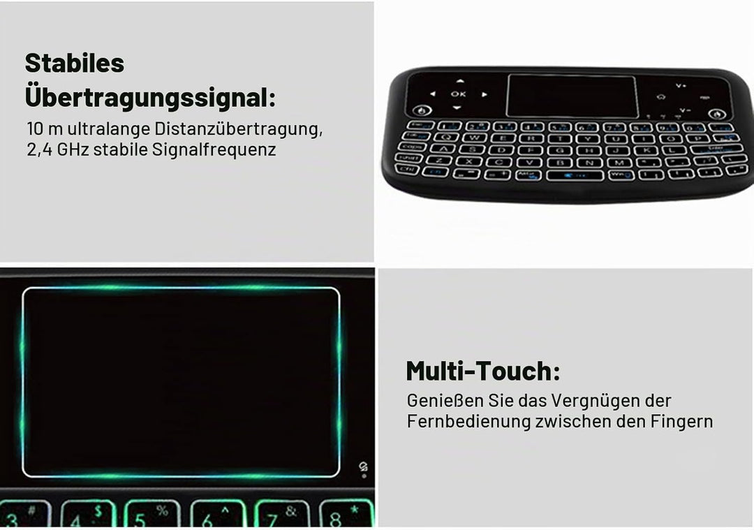 Denash 2,4 GHz Wireless-Tastatur, Hintergrundbeleuchtung Touchpad-Tastatur Fernbedienung Maus-Tastat