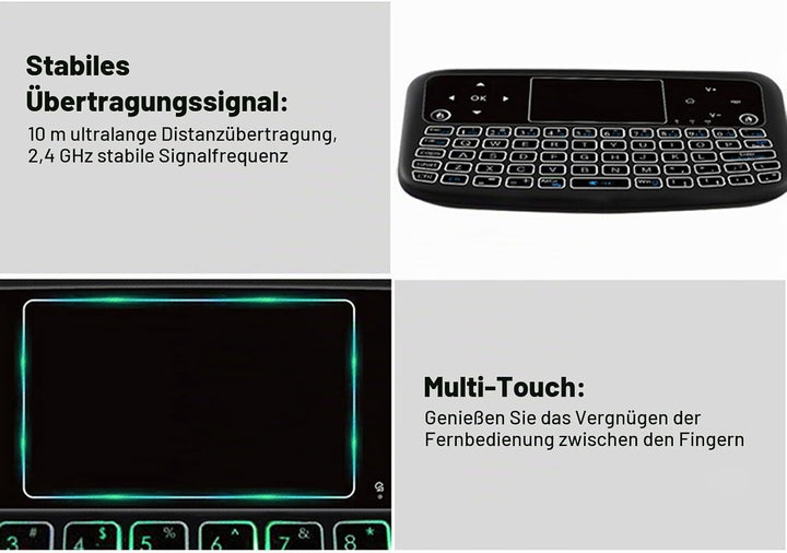Denash 2,4 GHz Wireless-Tastatur, Hintergrundbeleuchtung Touchpad-Tastatur Fernbedienung Maus-Tastat