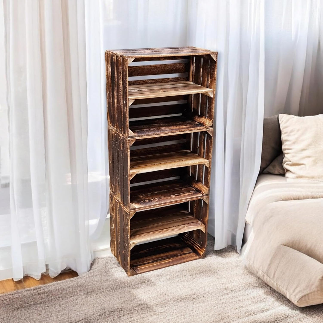 Teramico Holzkisten Obstkisten Weinkisten geflammt dunkel 50 x 40 x 30cm in tollen Set-Angeboten als