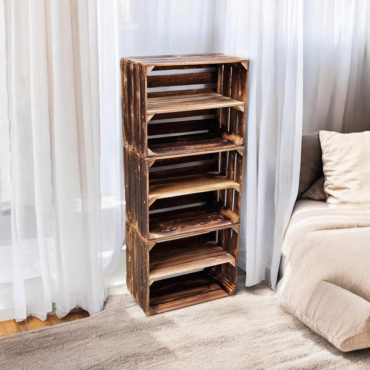 Teramico Holzkisten Obstkisten Weinkisten geflammt dunkel 50 x 40 x 30cm in tollen Set-Angeboten als