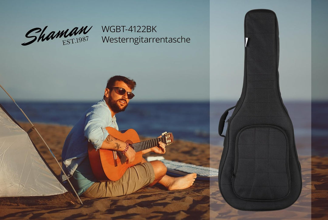 Shaman WGBT-4122BK Westerngitarre Tasche - Dick gepolsterter Gigbag für Akustikgitarren - Verstellba