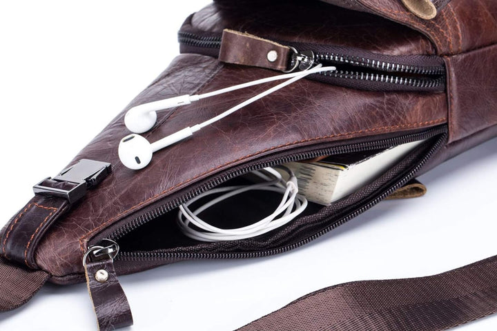 BULLCAPTAIN Tasche Leder Herren Sling Bag, Umhängetasche, Brusttasche, Rucksack zum Wandern, Radfahr