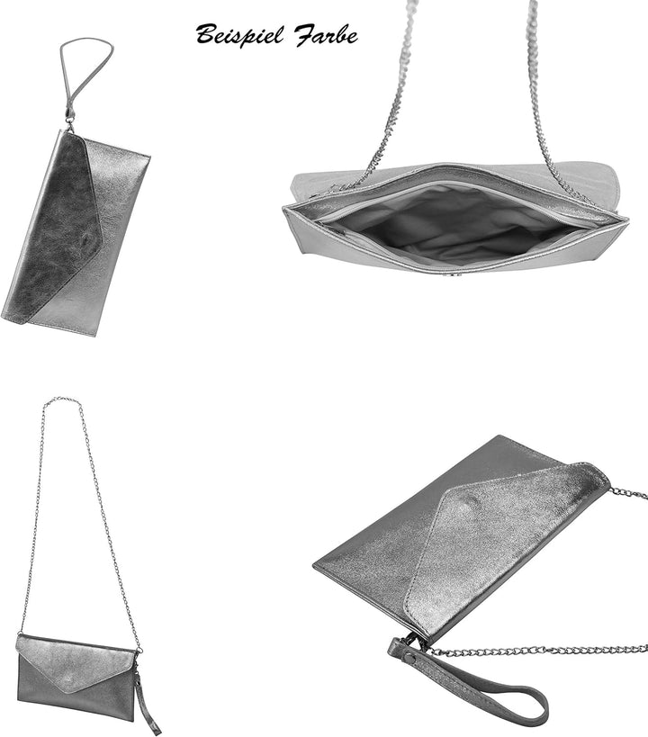 SH Leder Echtleder Clutch Umhängetasche kleine Tasche Abendtasche in Wildleder oder Metallic 31,5x16