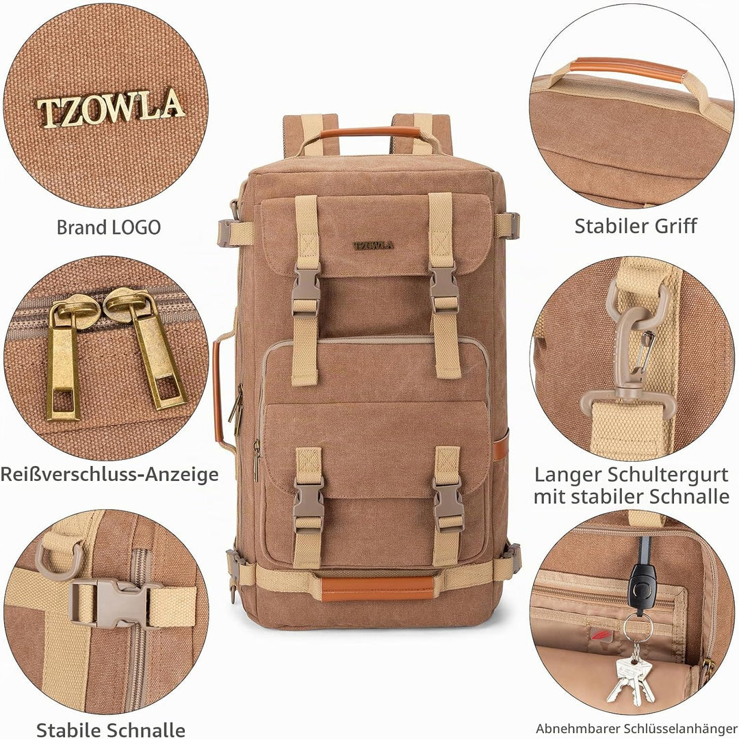 Tzowla Canvas Reiserucksack 3-in-1 umwandelbarer Rucksack Seesack passend für 17 Zoll Laptop L-40 Li