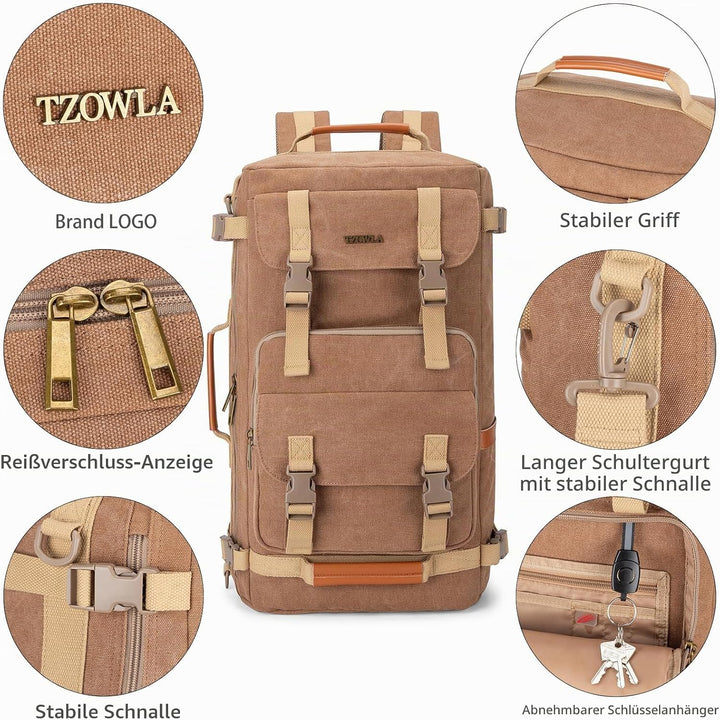 Tzowla Canvas Reiserucksack 3-in-1 umwandelbarer Rucksack Seesack passend für 17 Zoll Laptop L-40 Li