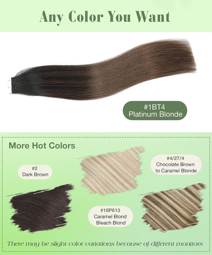 SURNEL Tape-In Echthaarverlängerungen Farbe 1B Aus Schwarz Verblassend Zu 4 Mittelbraun Tape in Haar