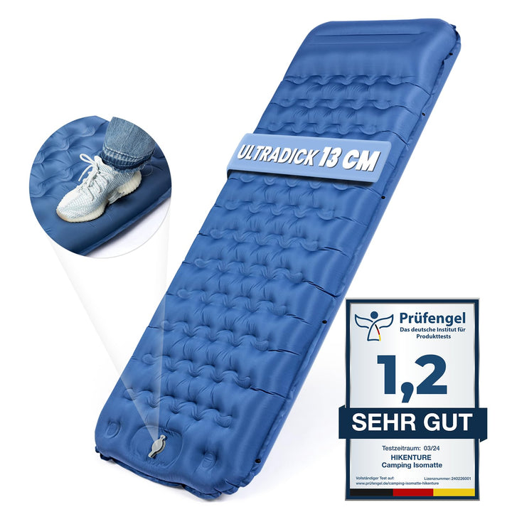 HIKENTURE Camping Isomatte, 13CM Ultradicke Isomatte Camping mit Kissen, Aufblasbare Luftmatratze Kl