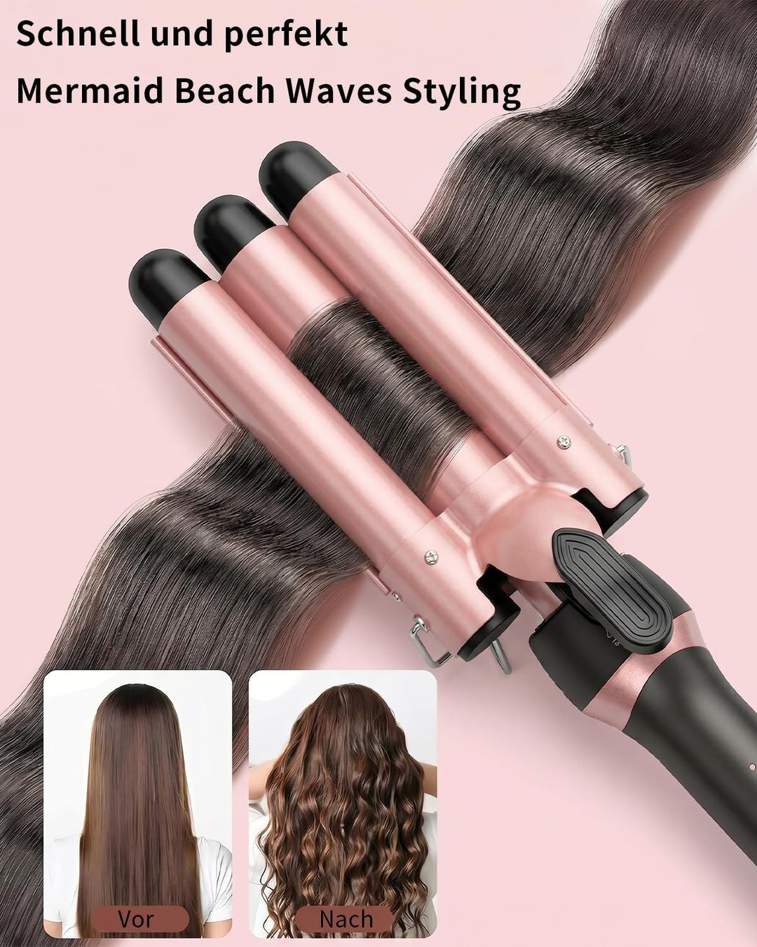 5 in 1 Lockenstab Set mit 3-Barrel Crimper, Austauschbare Keramikaufsätze Schnelles Aufheizen Dual-S