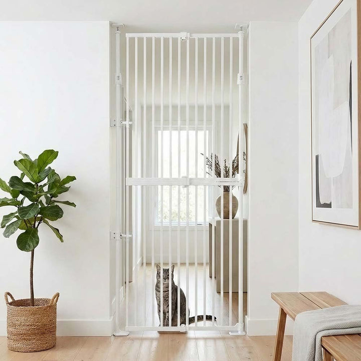 unipaws Katzenschutzgitter 190 cm extra hoch, automatisch schliessend, ohne Bohren, Türschutzgitter