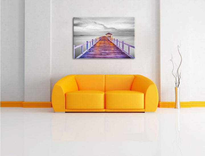 Pixxprint Steg ins Meer bei Sonnenuntergang als Leinwandbild/Grösse: 100x70 cm/Wandbild/Kunstdruck/f