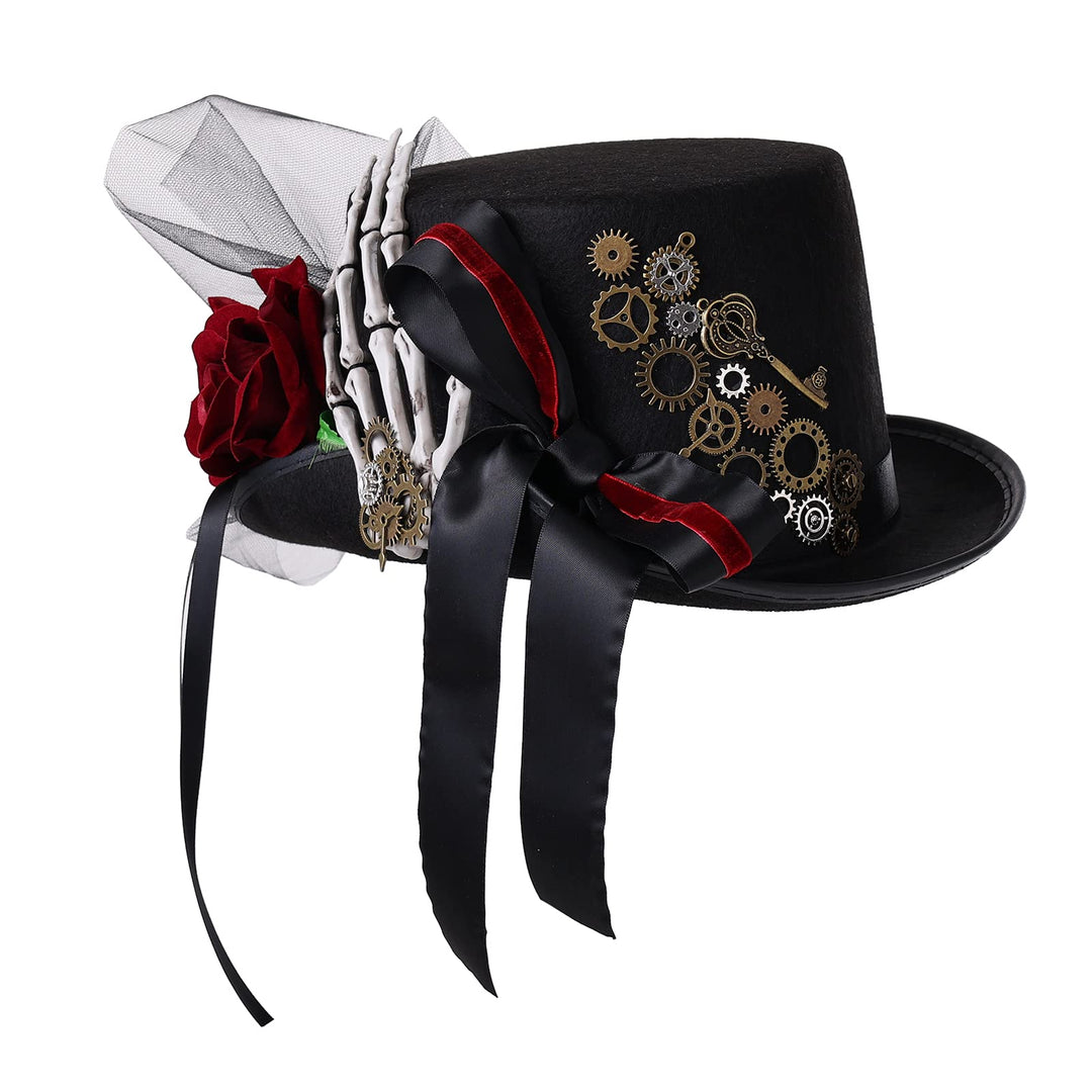 COSDREAMER Unisex Steampunk Zylinder Halloween Kostüm Hut mit Brille Schwarz Schwarz 7 L, Schwarz 7