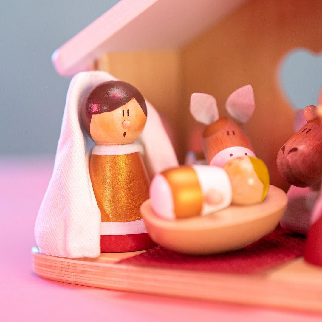 Sevi : Nativity Scene, Rot, Weiss, Gold, ca. 18 x 18 x 14 cm