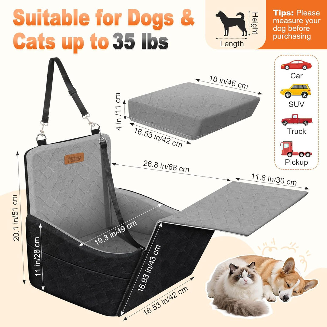 Erhöhter Hundesitz fürs Auto, Hunde Autositz für kleine & mittlere Hunde bis 16 kg, Abnehmbar & Wasc