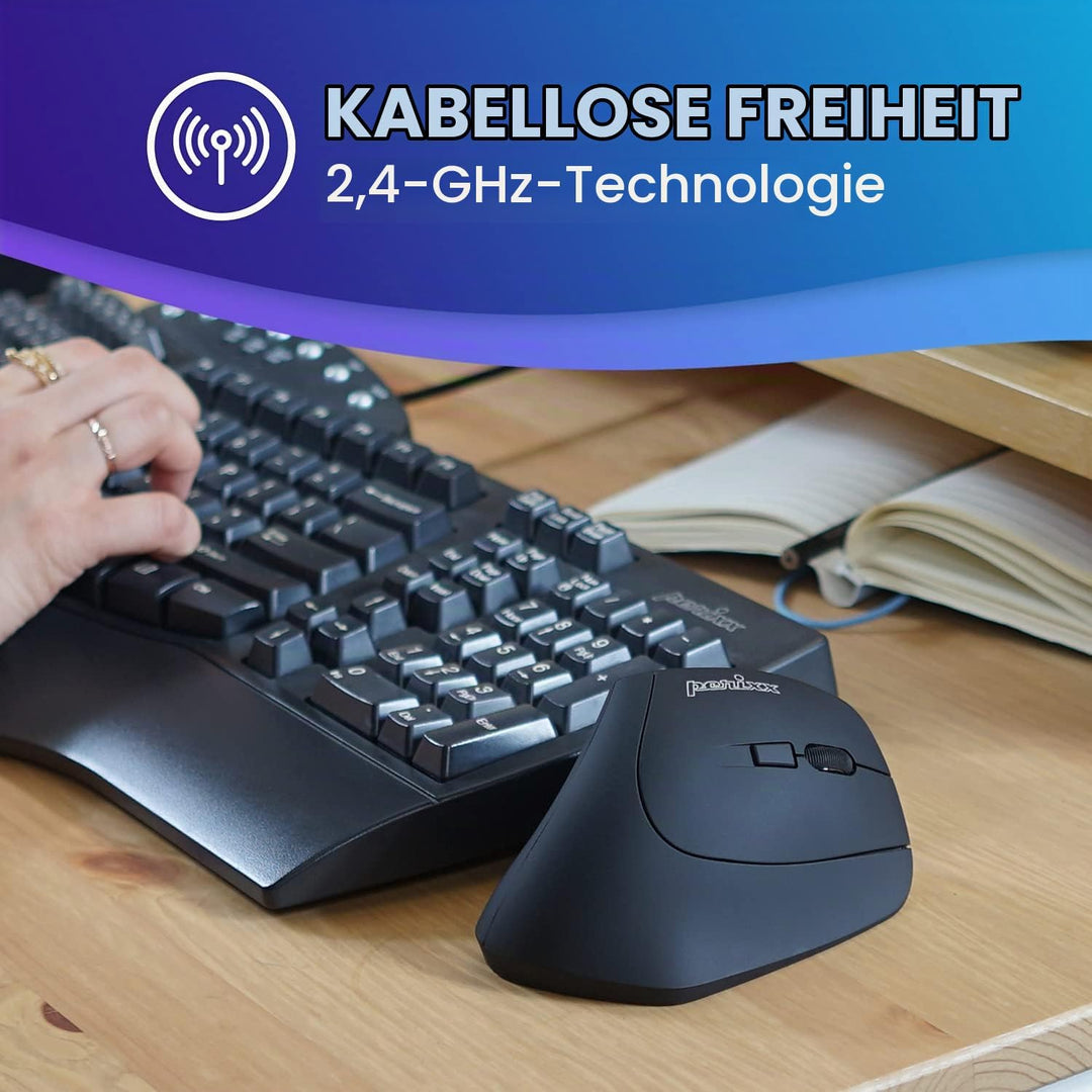 Perixx PERIMICE-715 II Ergonomische Vertikale Maus Kabellos 2,4 GHz ohne Kabel - Funk 2, 4 Ghz, ohne