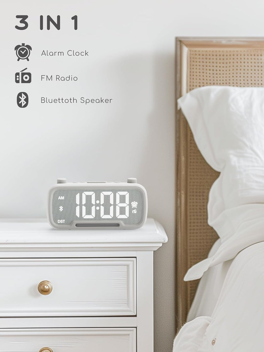 ROCAM Digitaler Radiowecker für das Schlafzimmer, mit warmem Nachtlicht und Bluetooth, Wecker Digita