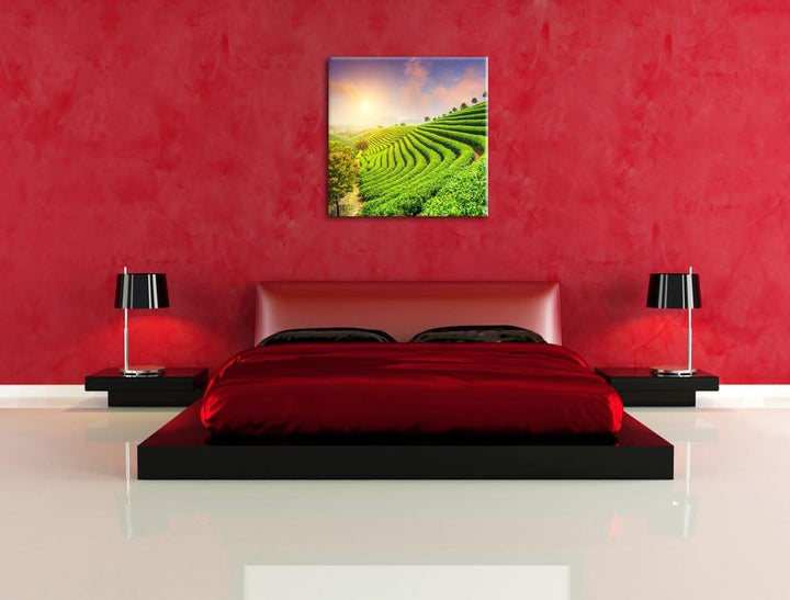 Japanische Treppenfelder, Format: 70x70 auf Leinwand, XXL riesige Bilder fertig gerahmt mit Keilrahm