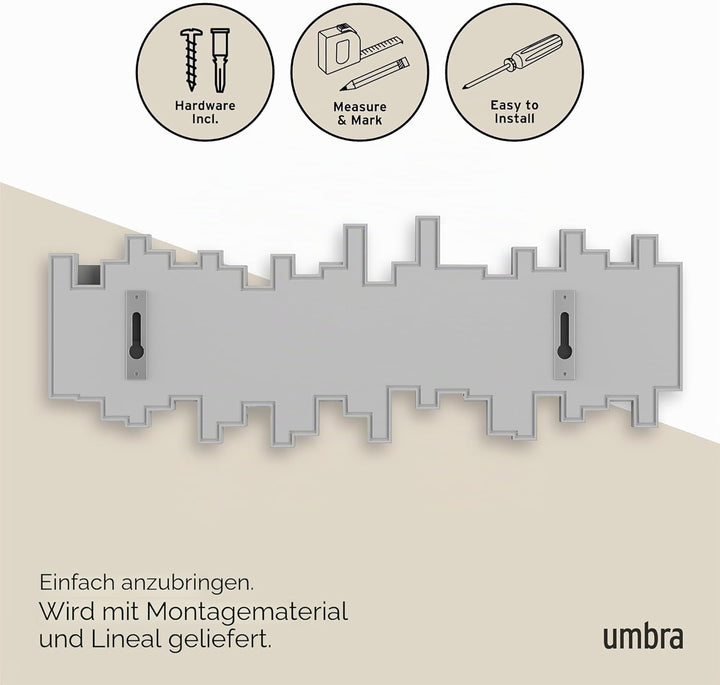 Umbra Stäbchen Garderobenhaken – Moderne und Platzsparende Garderobenleiste mit 5 Beweglichen Haken