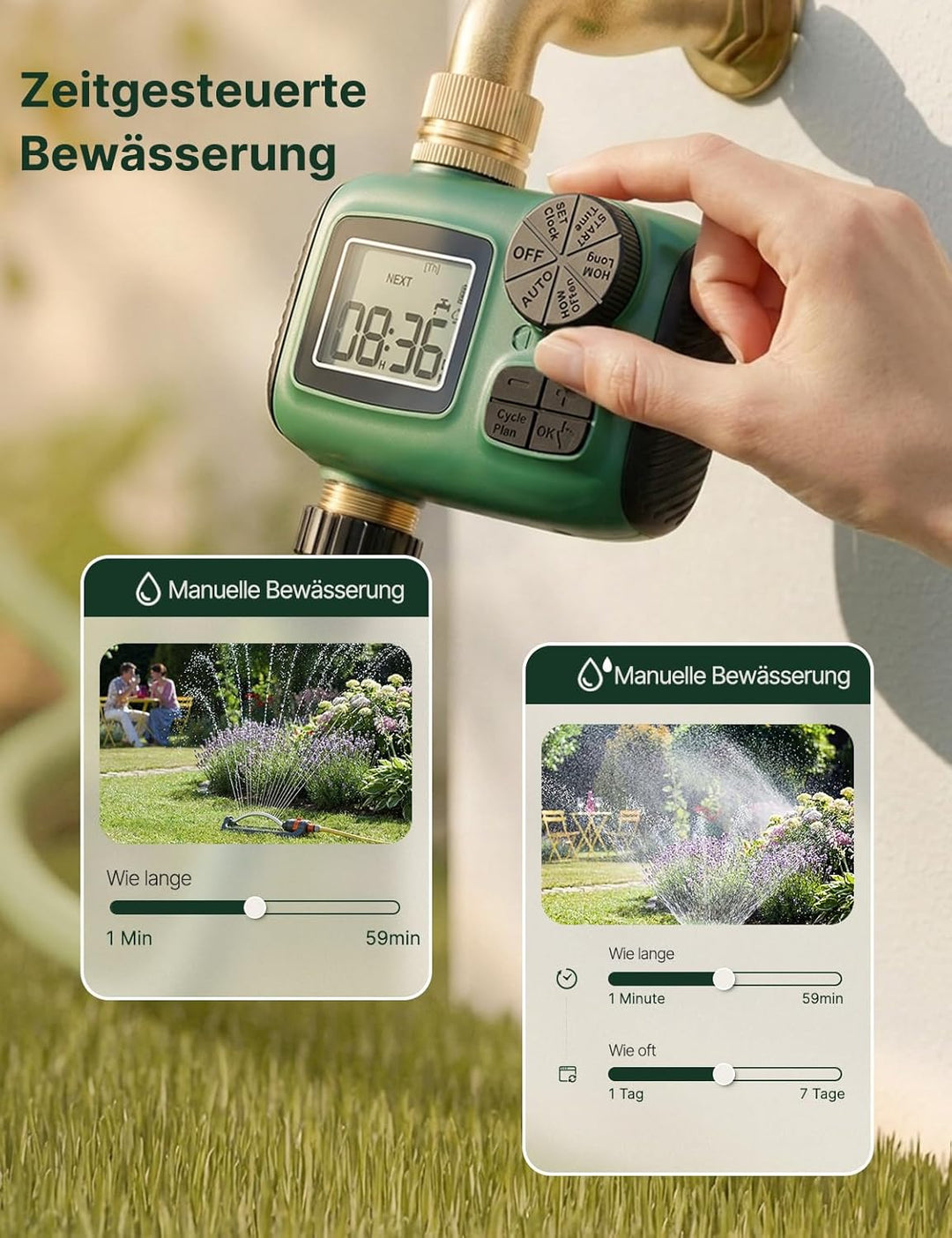 MOES Bewässerungscomputer mit Messinganschlüssen, Auslaufsichere Bewässerungsuhr für Garten & Rasen,