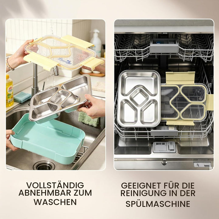 Edelstahl Brotdose Kinder,1020ml Bento Box für Schule,Kita, Büro &amp; Picknick Gelb, Gelb