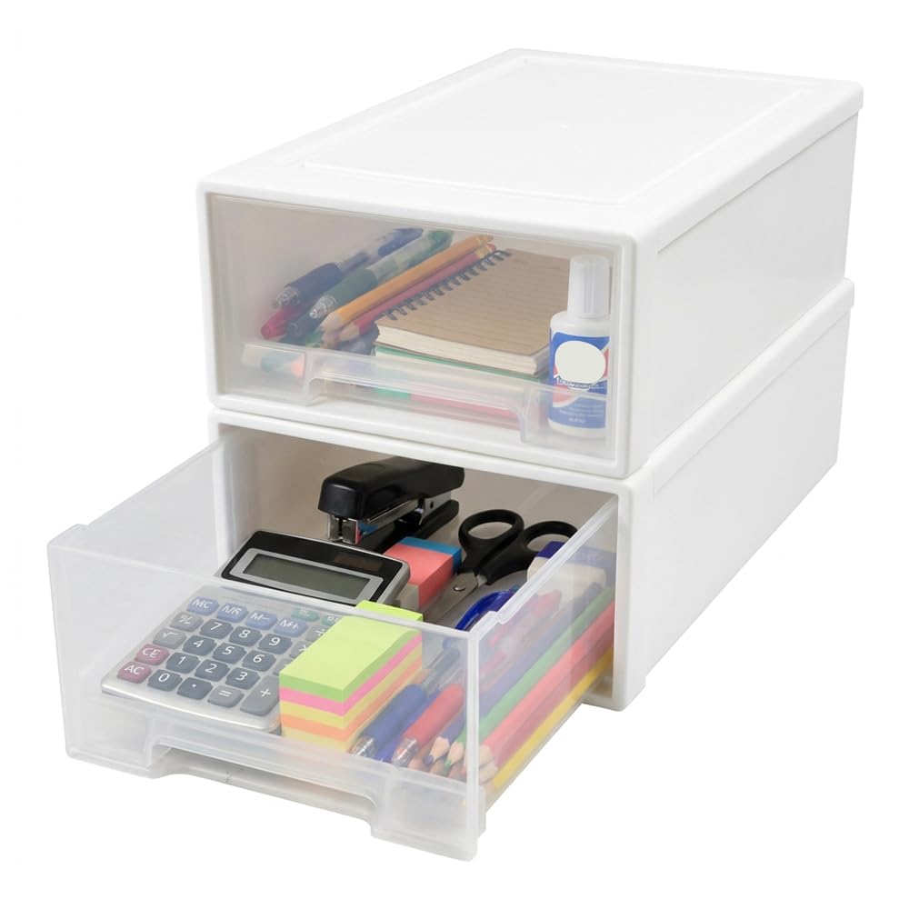 2 Stück 4,5L Schubladenbox Kunststoff Transparent-Weiss Aufbewahrungsbox mit Schubladen Stapelbare S