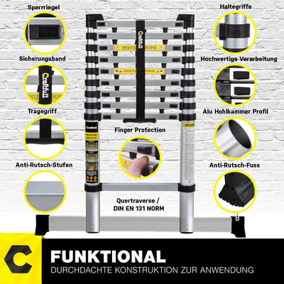 𝐂𝐑𝐀𝐅𝐓𝐅𝐔𝐋𝐋 Aluminium Teleskopleiter CF-101A | 𝟑 𝐉𝐀𝐇𝐑𝐄 𝐆𝐀𝐑𝐀𝐍𝐓𝐈𝐄 - Ausziehleiter - Tragetasche - Alu Le
