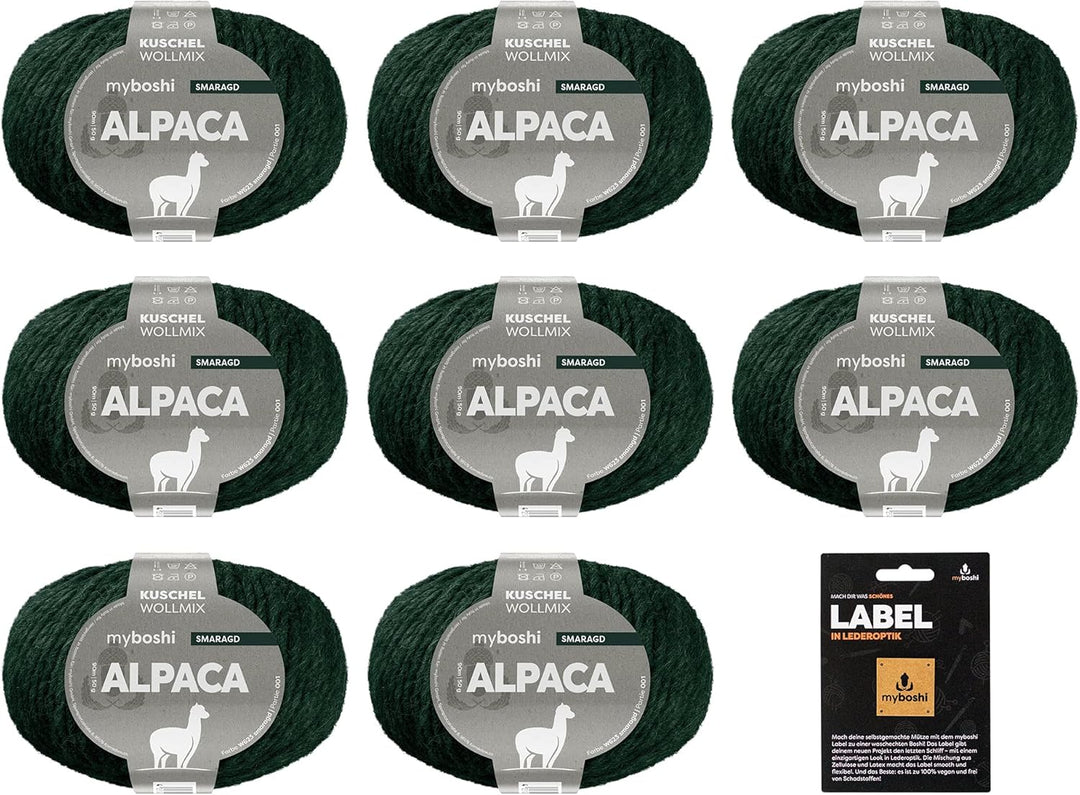 myboshi Alpaca-Wolle inkl. original Label in Lederoptik, zum Häkeln/Stricken, temperaturregulierend,