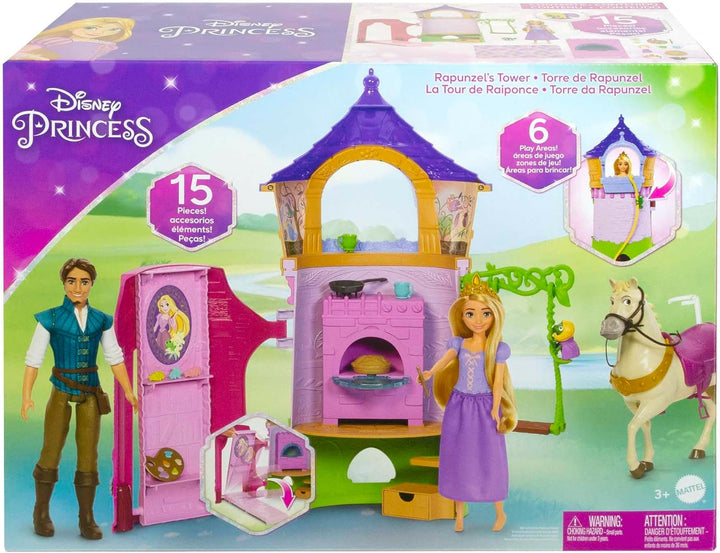 Disney Princess HMV99 - bewegliche Rapunzel-Puppe und Turm Spielset mit rundum Spielspass, 6 Spielbe