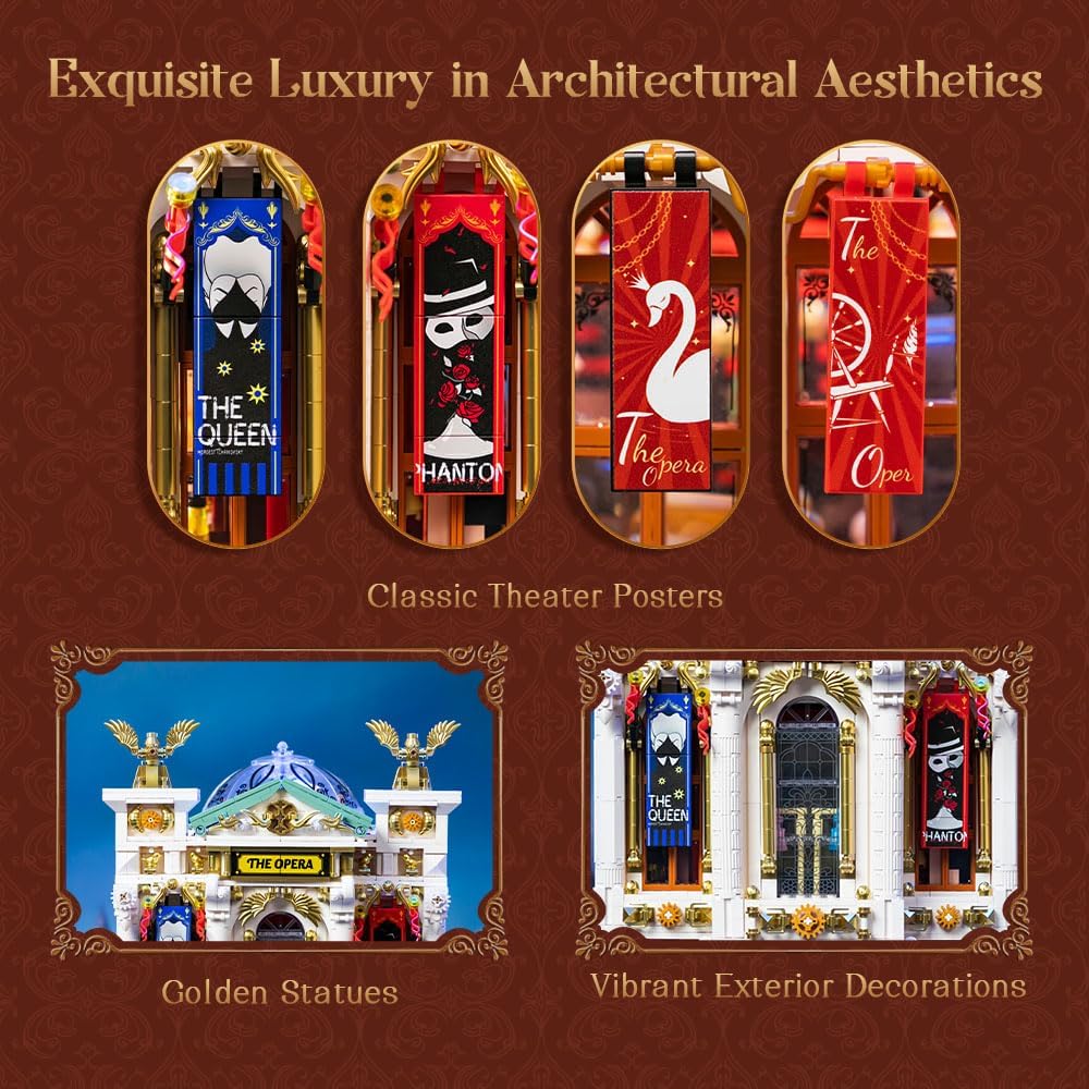 PANTASY Vintage Europäisches Grand Theater Bauset Modulares Modell mit Kristalllüster, Transparentem