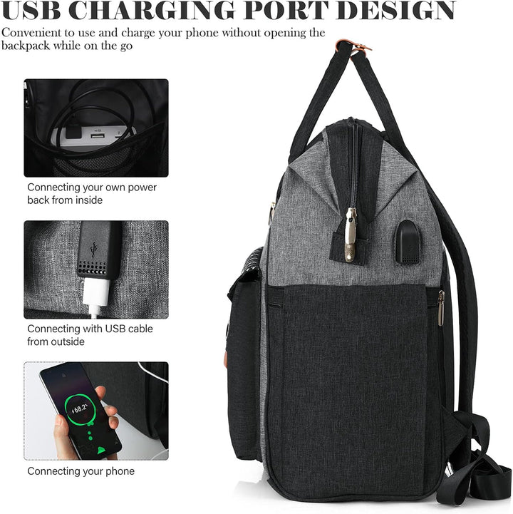 Rucksack Damen, 15,6 Zoll Laptop Rucksack mit USB Ladeanschluss, Schulrucksack Mädchen, Wasserdichte